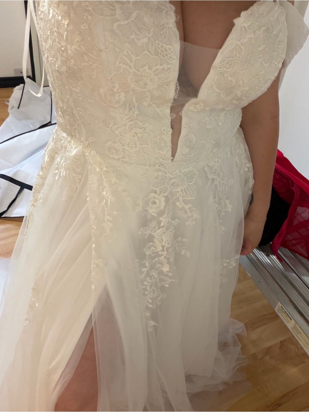 Ivory Lace A-Line Women's Dress with Deep V Neck